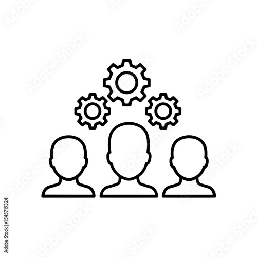 Teams collaborating with gears symbolizing teamwork and ideas  