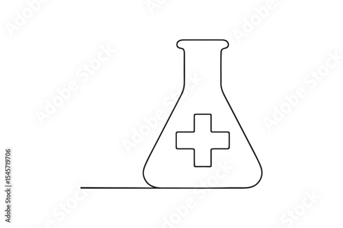 Flask with health cross continuous one line drawing minimalism design
