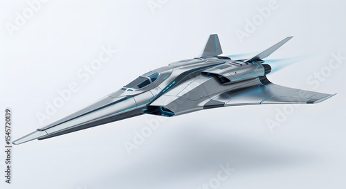 未来型宇宙船 疾風のごとく滑空 銀色に輝く機体. AI Generated