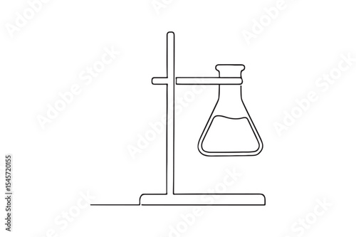 Lab stand with beaker continuous one line drawing minimalism design
