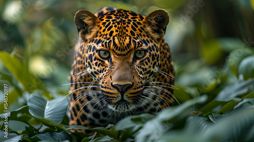 Wallpaper Mural Fierce Leopard Staring Head-On in Lush Jungle Torontodigital.ca