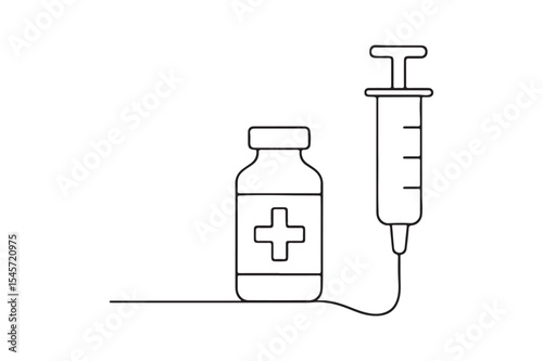 Vaccine syringe continuous one line drawing minimalism design
