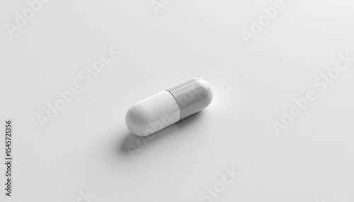 stock photo, minimalist 3d render of a single, perfect pill on a clean white surface, symbolizing the ideal drug or treatment, sharp focus, with absolutely no text, no logos, no letters, no words