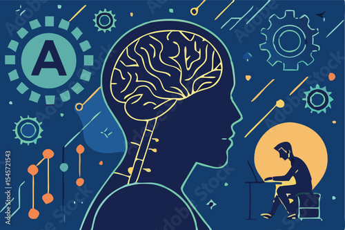 Artificial Intelligence Concept Vector Illustration – Human and Robotic Interaction, AI Chip Technology, Smart Industry and Future Innovation Design. White-collar workers have a meeting with AI.
