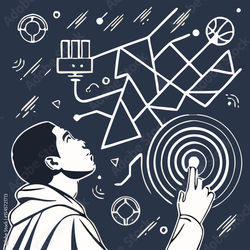 Artificial Intelligence Concept Vector Illustration – Human and Robotic Interaction, AI Chip Technology, Smart Industry and Future Innovation Design. White-collar workers have a meeting with AI.