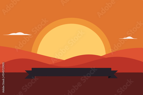 Sunset Desert Landscape  Vibrant Hues and Serene Hills