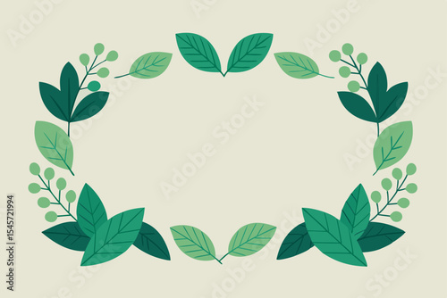 Elegant Green Leaf Wreath Frame Botanical Illustration Design