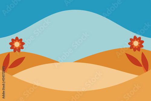 Serene Landscape Abstract Hills, Sky, and Flowers Illustration