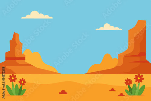 Vibrant Desert Landscape Sun-Kissed Canyon and Desert Bloom Illustration
