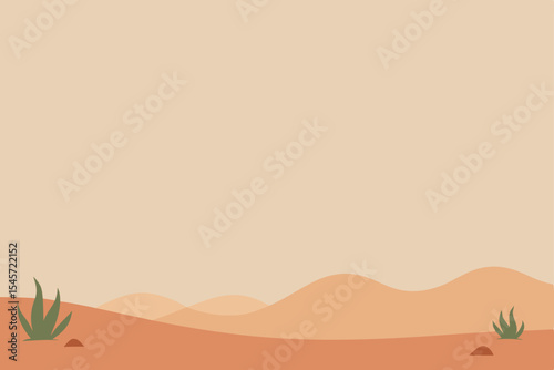 Serene Desert Landscape Minimalist Illustration of Calm Dunes and Desert Plants