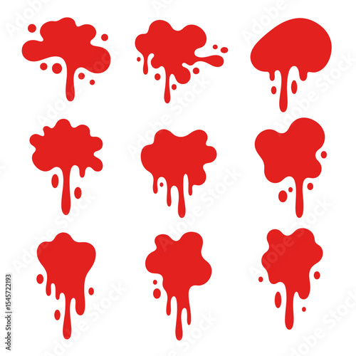 Collection of Red Dripping Paint Splatter Shapes - Design Elements