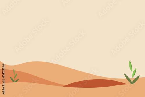 Desert Landscape Illustration Minimalist Dunes and Sprouting Plants