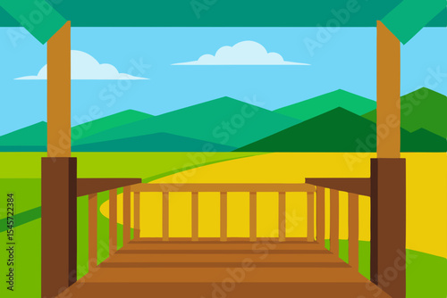 Serene Mountain View from a Cozy Porch Summer Landscape Illustration