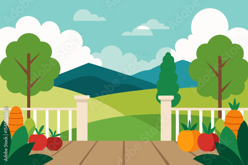 Serene Garden View Picturesque Landscape with Bountiful Harvest