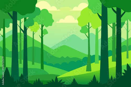 Lush Green Forest Landscape Serene Nature Illustration