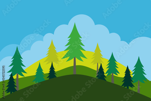 Serene Evergreen Hills A Peaceful Landscape Illustration