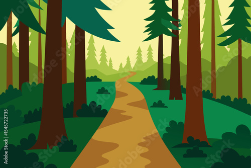 Serene Forest Path A Journey Through Lush Greenery and Tall Trees