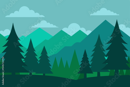 Serene Mountain Landscape Majestic Peaks and Evergreen Trees