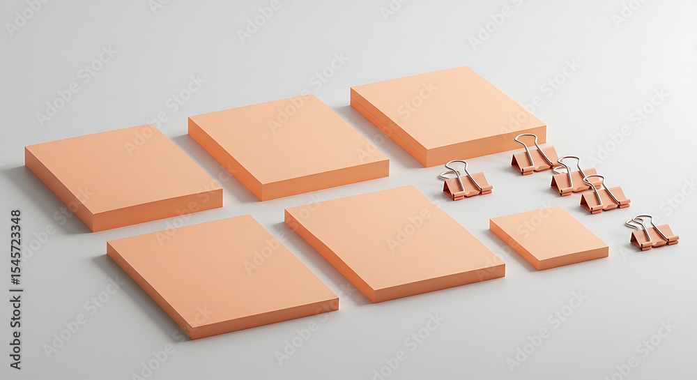 Fototapeta premium Peachy Pastel Notepads and Clips Ready for Organization