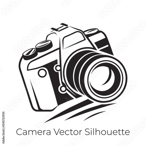Digital Camera Vector Silhouette Isolated on White Background, Vector silhouette of a digital camera, ideal for photography, tech, gadget icons, web, and graphic design projects. ai generated