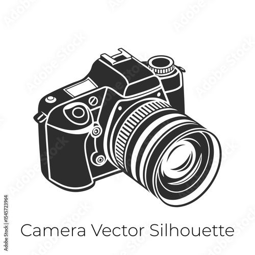 Digital Camera Vector Silhouette Isolated on White Background, Vector silhouette of a digital camera, ideal for photography, tech, gadget icons, web, and graphic design projects. ai generated