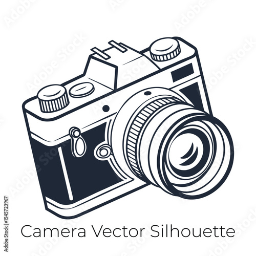 Digital Camera Vector Silhouette Isolated on White Background, Vector silhouette of a digital camera, ideal for photography, tech, gadget icons, web, and graphic design projects. ai generated