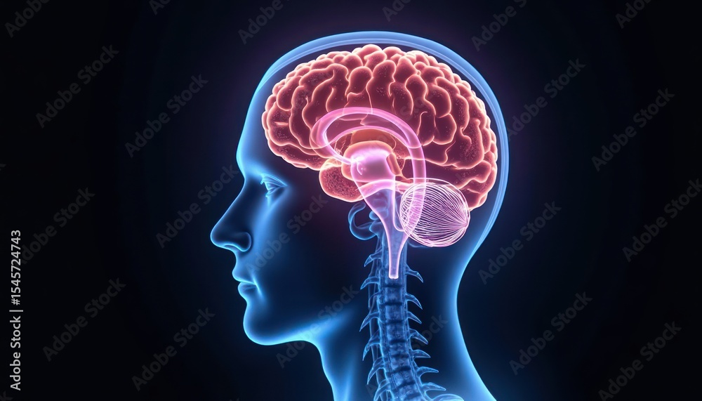 Detailed illustration of a human head and brain anatomy. Detailed illustration of a human head and brain anatomy.