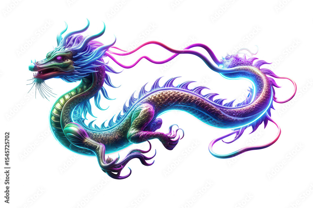 Fototapeta premium Vibrant neon chinese dragon digital art