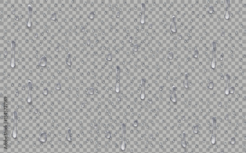 Rain transparent drops flow down the glass realistic wet condensation texture fresh water splash