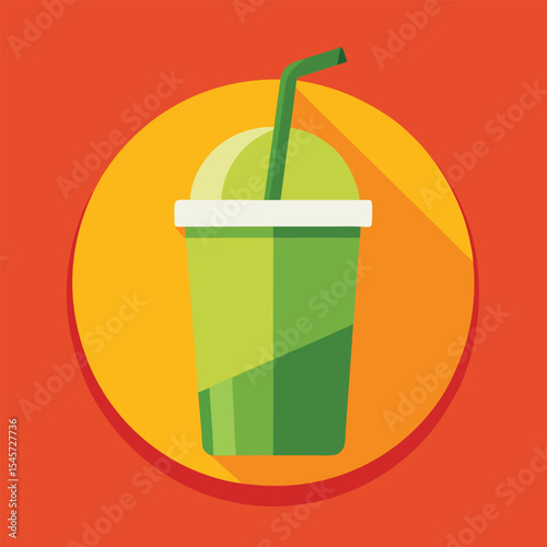 Detox Green Smoothie Flat Icon, vector illustration of a glass of juice