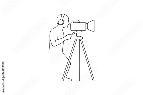 Camera crew continuous one line drawing minimalism design