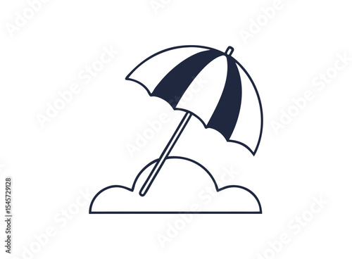 Beach umbrella vector illustration with colorful parasol and summer elements on a sunny seaside background