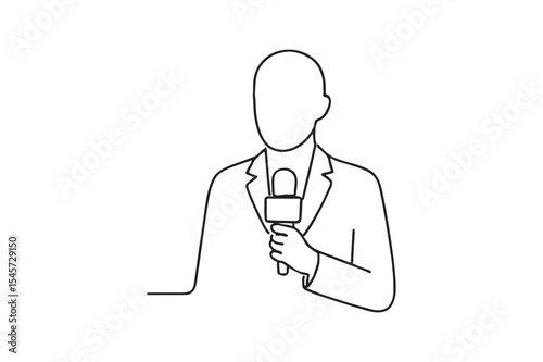 Reporter with mic continuous one line drawing minimalism design