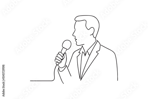 Reporter speaking continuous one line drawing minimalism design