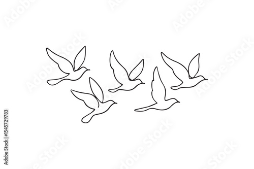 Birds flying continuous one line drawing minimalism design