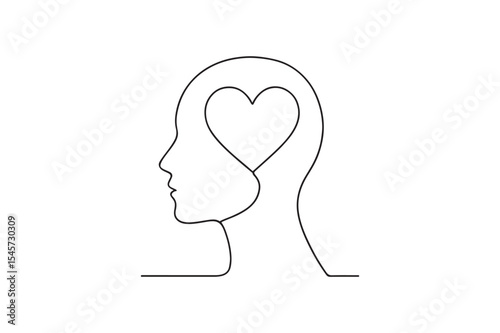 Head with heart continuous one line drawing minimalism design