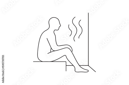 Person in steam room continuous one line drawing minimalism design