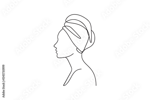 Person with head towel continuous one line drawing minimalism design