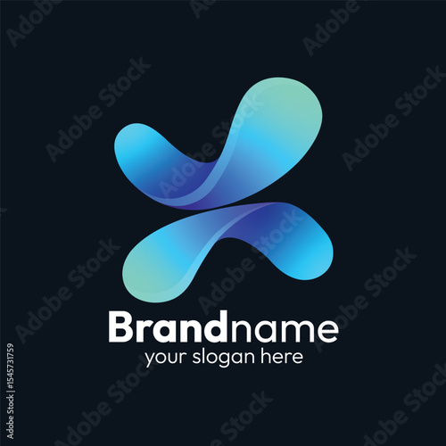 
Fluid Abstract X-Shape Primary Logo Vector Design with Cool Blue Gradient for Dynamic Brand Identity and Innovative Business Slogan, Ideal for Digital Media