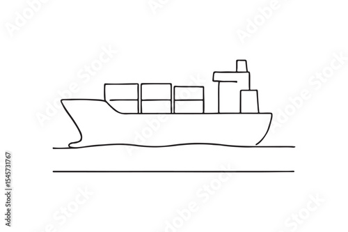 Cargo ship at sea continuous one line drawing minimalism design
