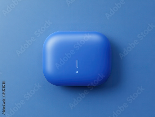 Sleek blue wireless earbud case is centered on matching blue background, showcasing minimalist and modern design. case features small indicator light on front, adding touch of functionality