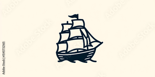 Minimalist icon design of a sleek sailing ship symbolizing exploration for Columbus Day.