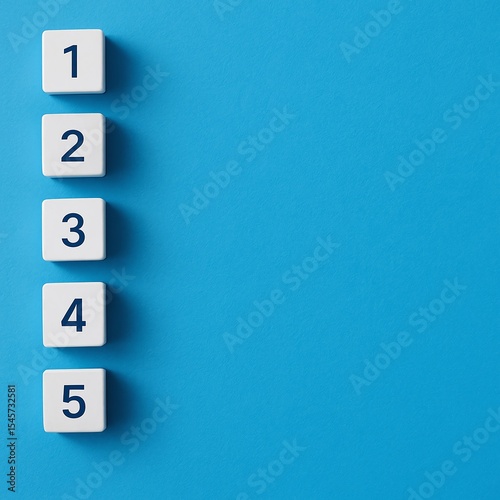 Numbered white tiles from one to five on a blue background