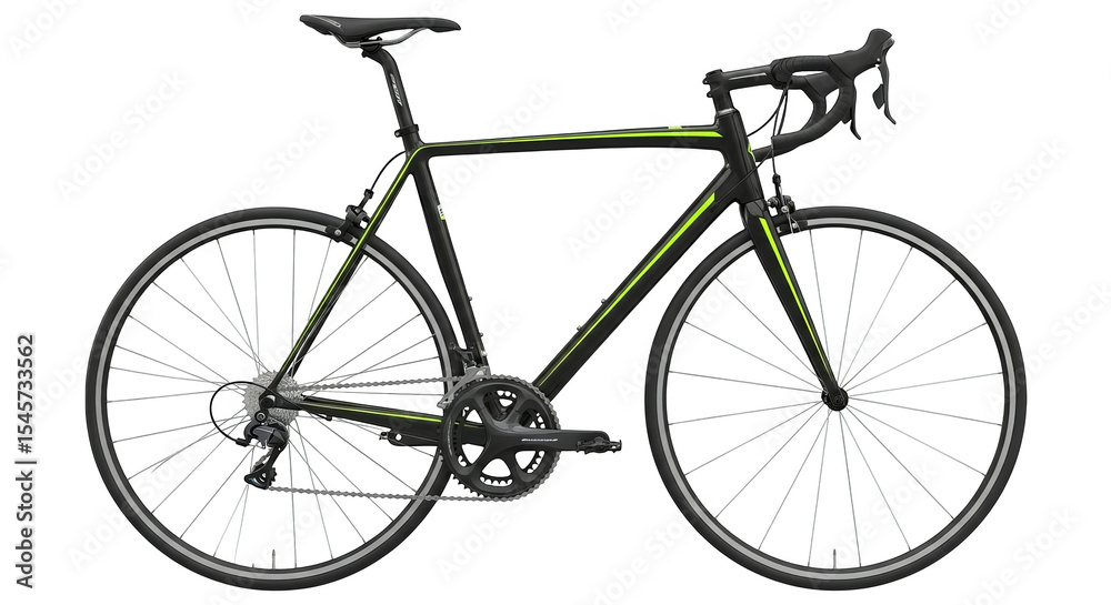 Obraz premium Sleek black and green road bicycle showcases precision engineering, emphasizing speed and agility.