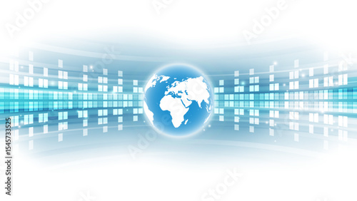 abstract blue background with world map and business graph. vector illustration