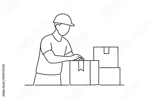 Worker sorting packages continuous one line drawing minimalism design
