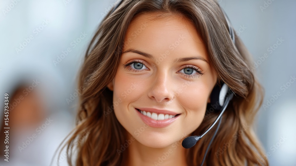 Smiling Young Woman in Headset in Modern Call Center Environment Conveying Professionalism and Approachability Smiling Young Woman in Headset in Modern Call Center Environment Conveying Professionalism and Approachability