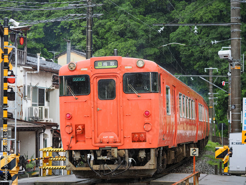 Wallpaper Mural Bright red local train in Kinosaki Onsen, Kyoto Prefecture Torontodigital.ca