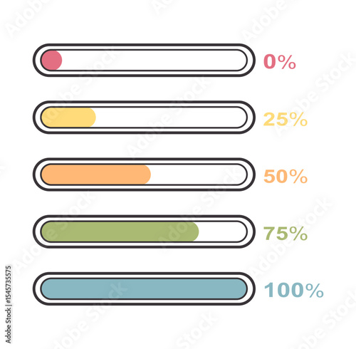 Set of box process icon collection from 0% to 100% with soft colors. growth process icon with percentage
