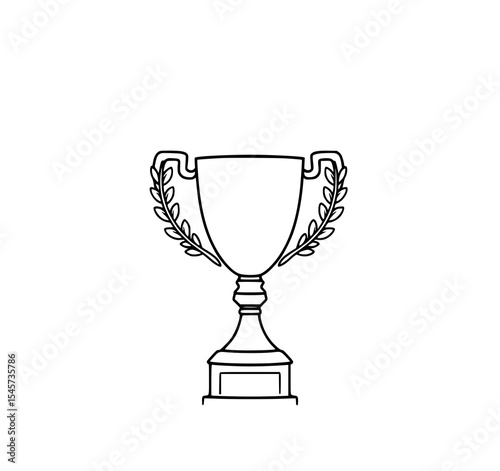 Award Winning Trophy: A simple line art illustration depicts a classic trophy with laurel wreaths, showcasing its elegant design and symbolic meaning of victory.